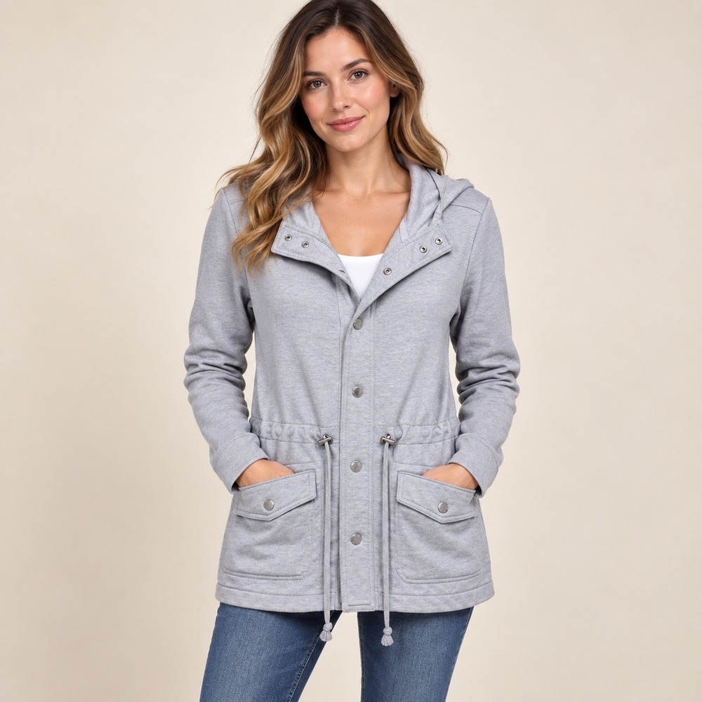 Lauren Ralph Lauren Jacket Womens Large Gray Hooded Utility Knit Anorak